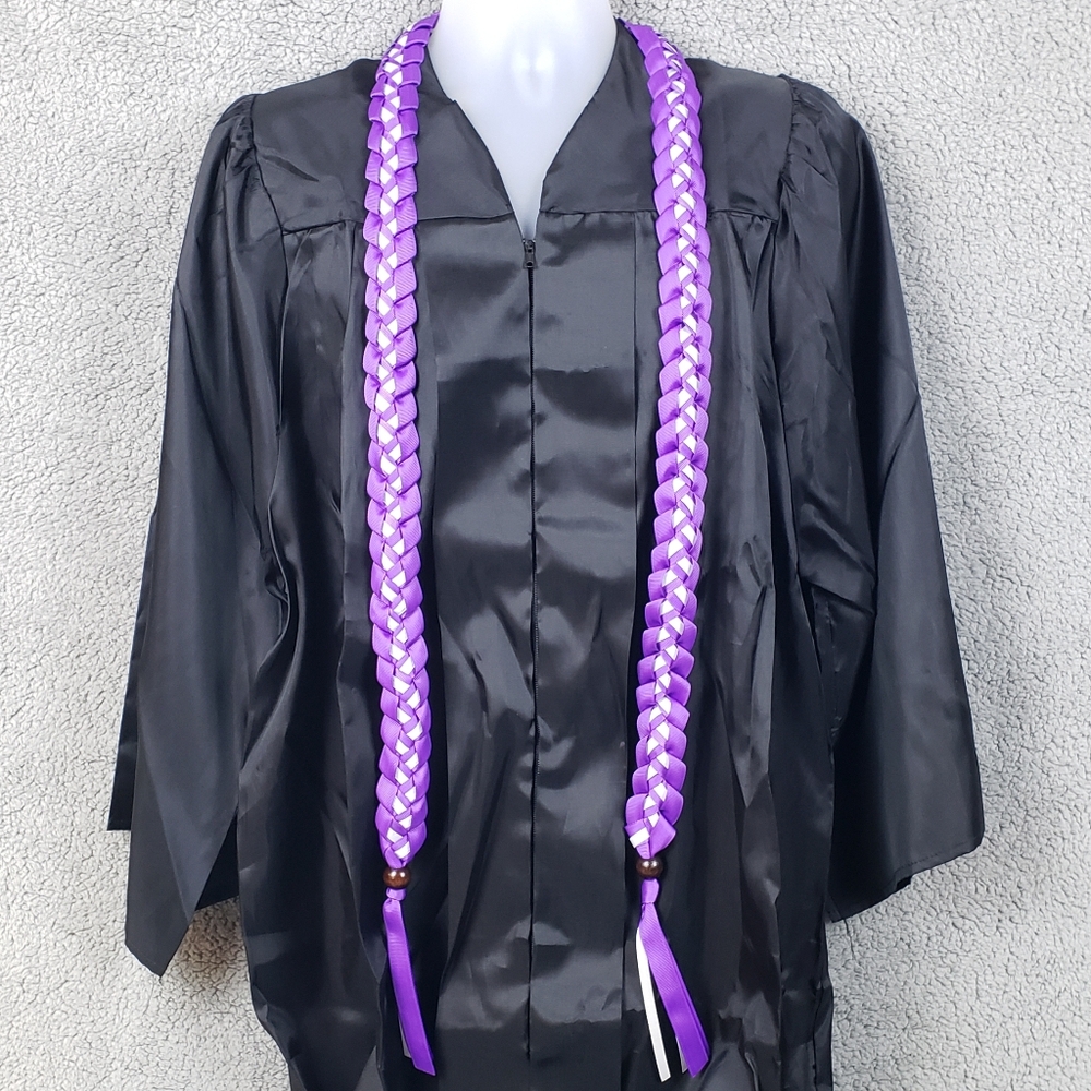Stole (4 Ribbons) Purple and White 32-inches with Wooden Beads